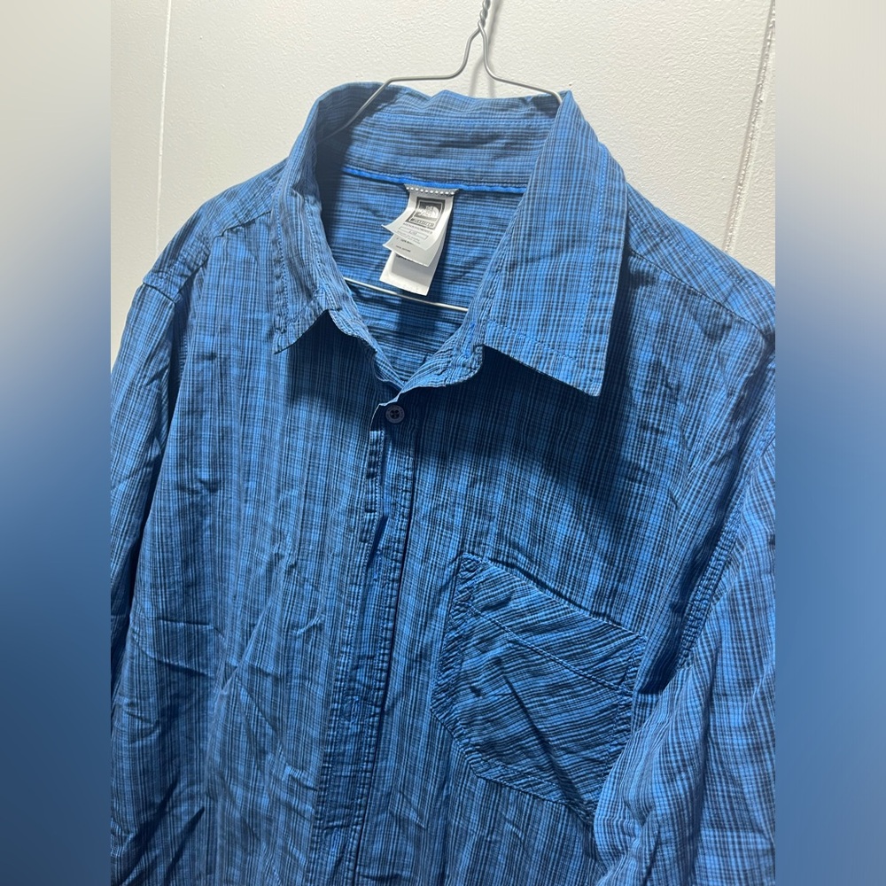 The North Face Button Shirt Mens Size Large Blue Plaid Long Sleeve Hiking - Picture 2 of 5